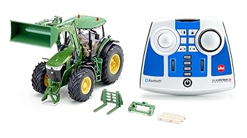 SIKU 6795, John Deere 7310R Traktor, Grün, Metall/Kunststoff, 1:32, Ferngesteuert, Inkl. Bluetooth-Fernsteuerung und Zubehör,