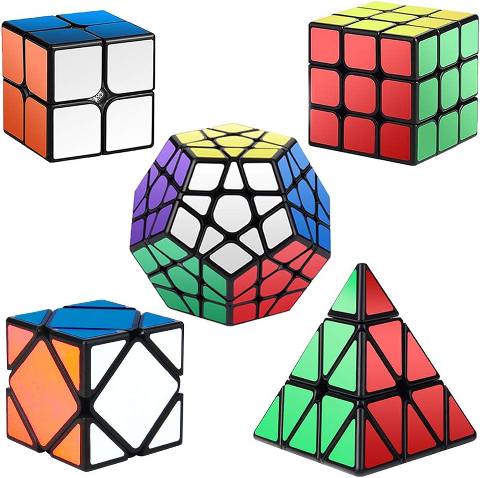 Roxenda Speed Cubes, [5 Pack] Speed Cube Set - 2x2x2 3x3x3 Megaminx Skew Pyramid Cube Smooth Magic Cubes Collection Puzzle Boxes Toy