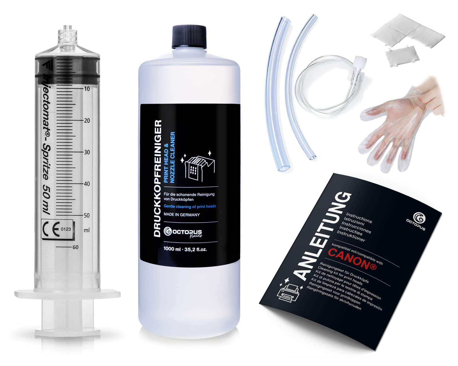 Octopus nozzle cleaner, print head cleaner compatible for Canon Pixma print heads with hose adapters (1000 ml)