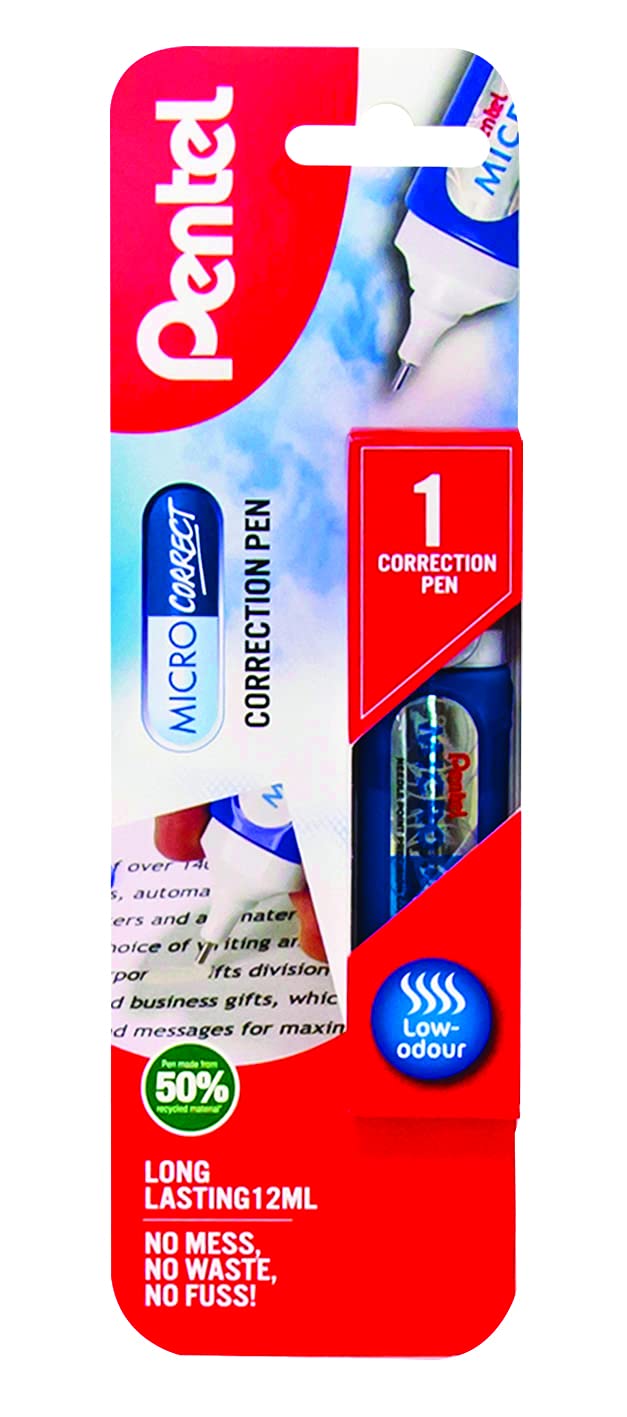 Pentel Micro Correct Fine Precision Tip Fluid Correction Pen, 12 ml, White,XZL31-W