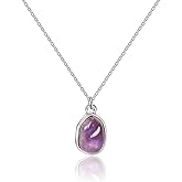 Yifnny Gemstone Pendant Necklace, Crystal Necklace Teardrop Pendant Necklace Stone Bezel Pendant Necklace Stainless Steel Adjustable Length 16 + 2 inch Jewelry Gifts for Women