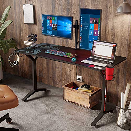 Seven Warrior Gaming Desk 55INCH with Dual Monitor Mount, Carbon Fiber Surface Computer Gamer Desk with Full Desk Mouse… - Image 3