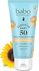 Babo Botanicals Sensitive Baby Mineral Sunscreen Lotion SPF50 - Natural Zinc Oxide - Face & Body - Fragrance-Free - Water-Res