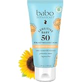 Babo Botanicals Sensitive Baby Mineral Sunscreen Lotion SPF50 - Natural Zinc Oxide - Face &amp; Body - Fragrance-Free - Water-Resistant - EWG Verified - Vegan - Extra Sensitive Skin - For Babies &amp; Kids