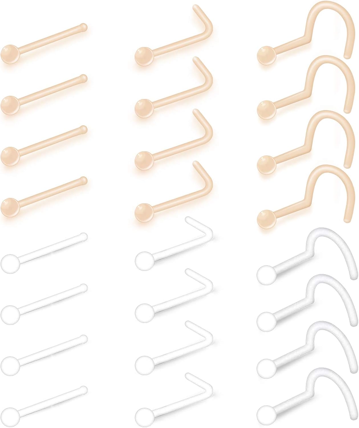 LAURITAMI Biofelx Flexible Clear Nose Retainers 20G Screw Piercing Skin