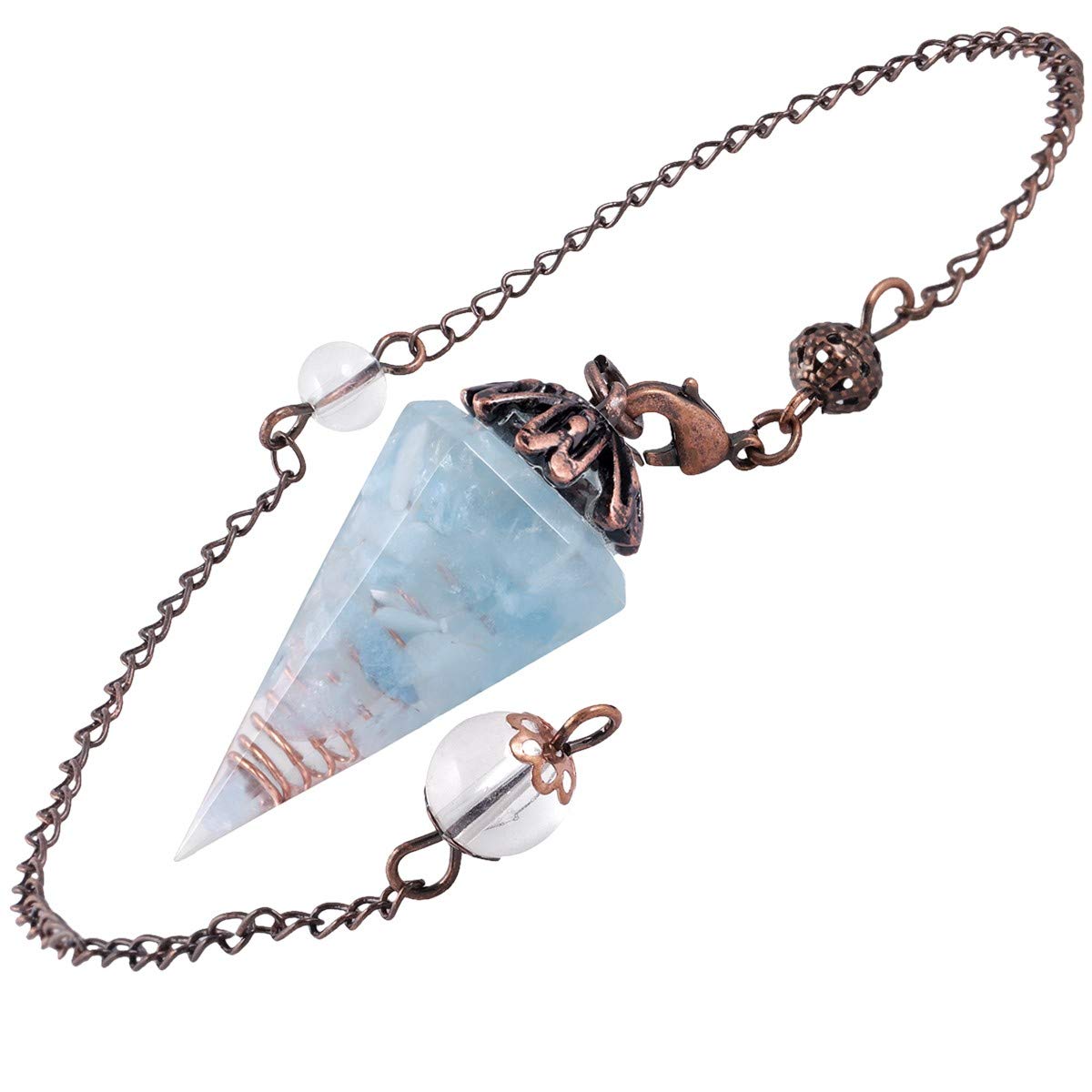 mookaitedecor Natural Aquamarine Crystal Pendulum for Dowsing Divination Scrying Meditation, Healing Crystal Witchcraft Gift, Vintage Classic Crystal Point Dowsing Pendulum Blue Wiccan Decor โ image 1