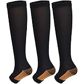 3Pairs Open Toe Toeless Compression Socks(15-20mmHg) for Men and Women Support Stocking (Black, L/XL)