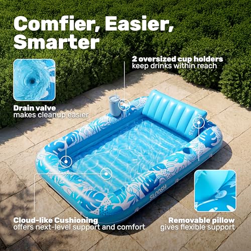 SLOOSH Inflatable Tanning Pool Float, 70"x46" Pool Floats for Adults with Pillow, 4 in 1 Float Tanning Raft, Sunbathing Bed for Sunbathing for Sunbathing for
