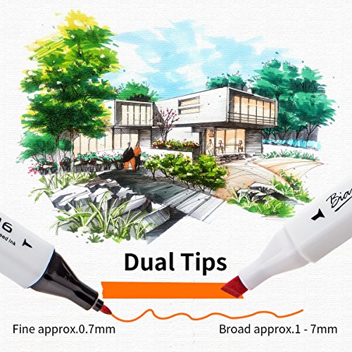 Dual Tip Art Marker Pen Set- Fine and Chisel Nibs, 24 Colors Artist Permanent Coloring Highlighters by Bianyo