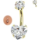 ALACLO Moissanite Gold Belly Button Ring for Women 14G 10mm G23 Titanium Navel Piercing Jewelry Internally Threaded Belly Button Rings Piercing