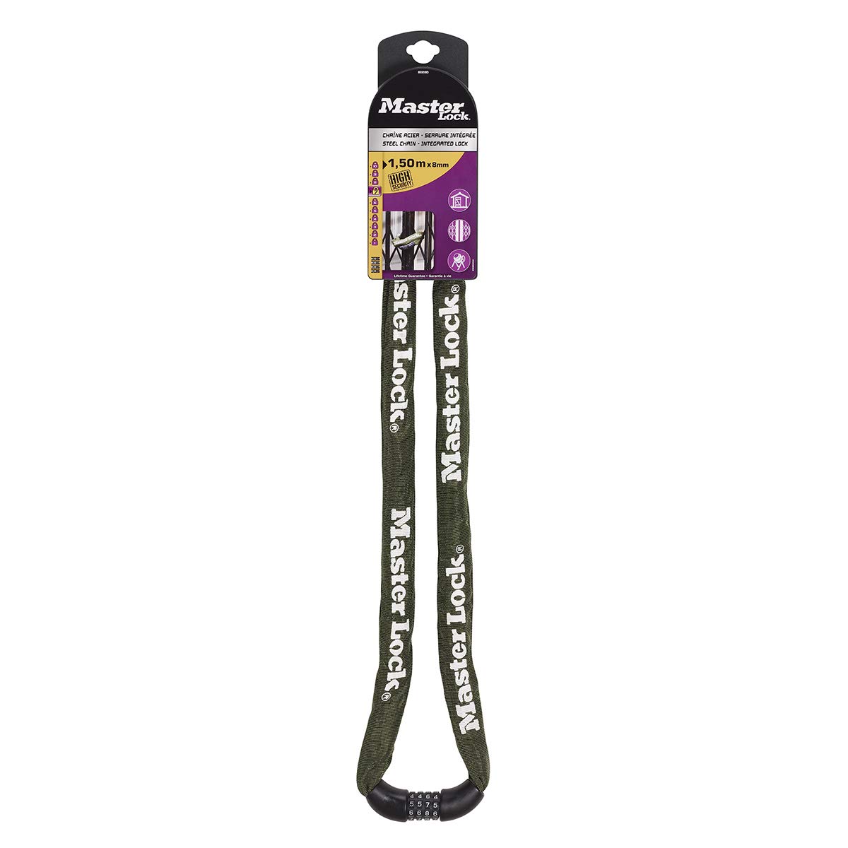 Master Lock 8028EURD, Bike Chain Lock with Combination Lock, 150 cm Chain, Green