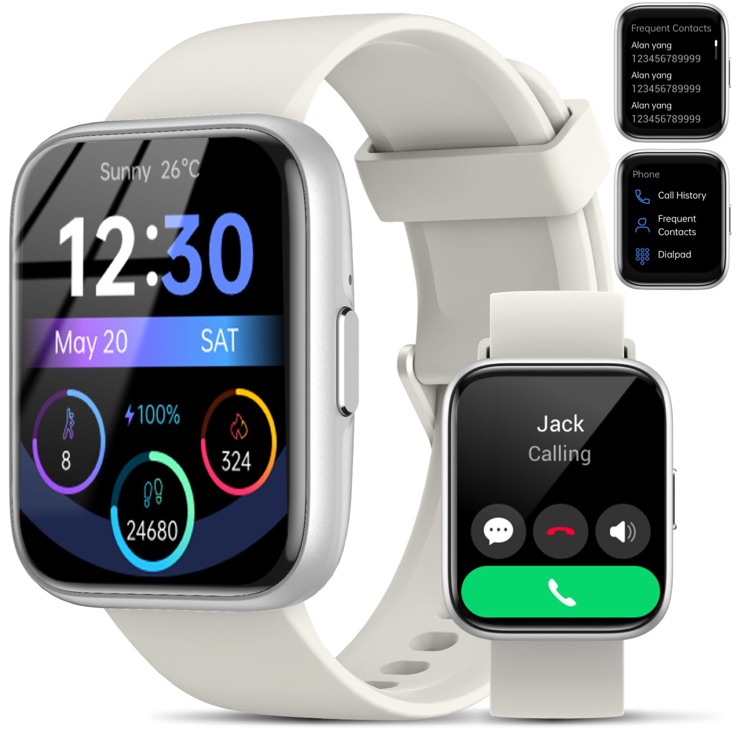Photo 1 of Smart Watch for Men Women - Answer/Make Calls/Quick Reply/AI Voice Assistant, 1.83" for Android iPhone Samsung Compatible IP68 Smartwatch Fitness Tracker Blood (Silver+Beige, 1.83")
