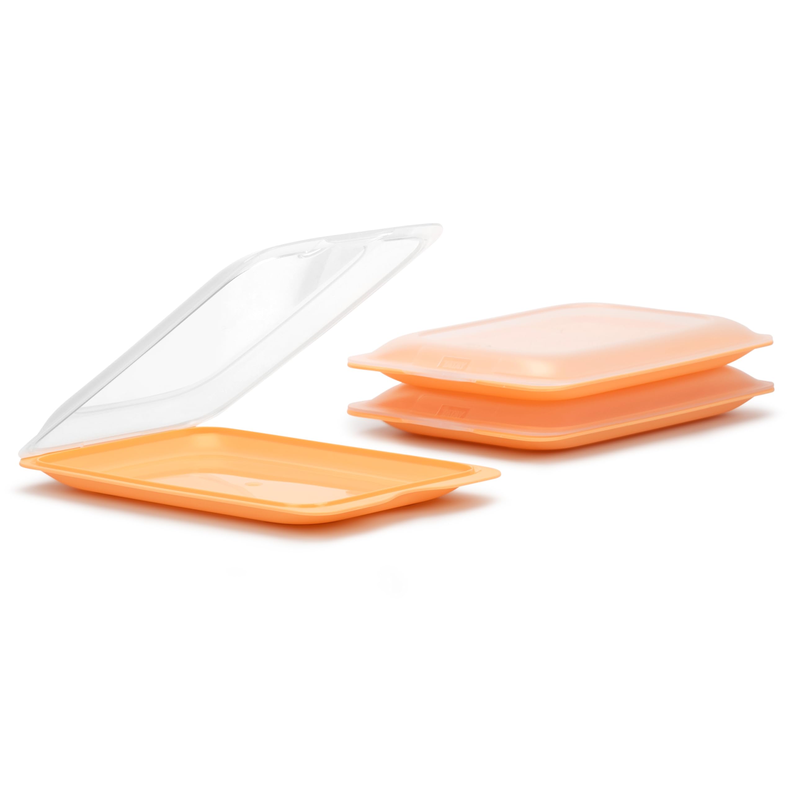 TATAY Cold Meat Containers for Fridge | Set of 3 Standard | Fridge Storage | Removable Lid, Stackable | Microwave, Freezer and Dishwasher Safe | BPA-Free, 17 x 3.2 x 25.2 cm, Colour Peach
