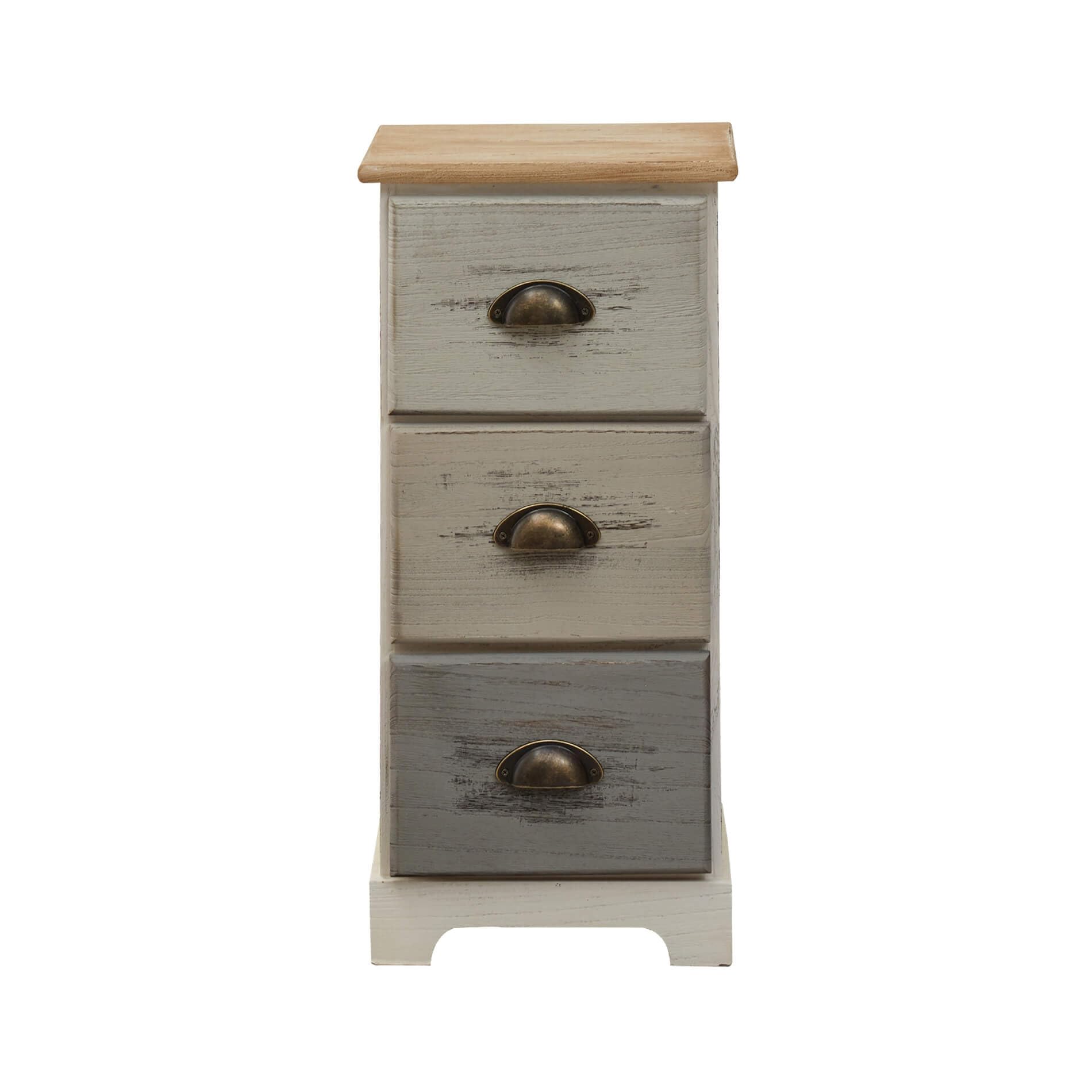 Rebecca Mobili Cabinet Bedside Table 3 Drawers Wood White Grey Shabby Bathroom Bedroom - 62 x 29 x 25 cm (H x W x D) - Art. RE4481