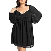 SCOMCHIC Women's Plus Size Puff Long Sleeve Dresses Sweetheart Neckline A Line Short Wedding Guest Cocktail Dress