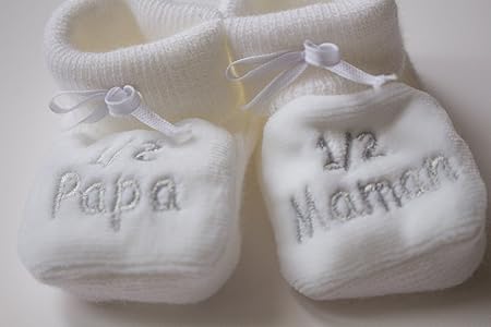 Chaussons Bebe Brodes 1 2 Papa 1 2 Maman King Bear Blanc Gris 0 3mois Amazon Co Uk Baby
