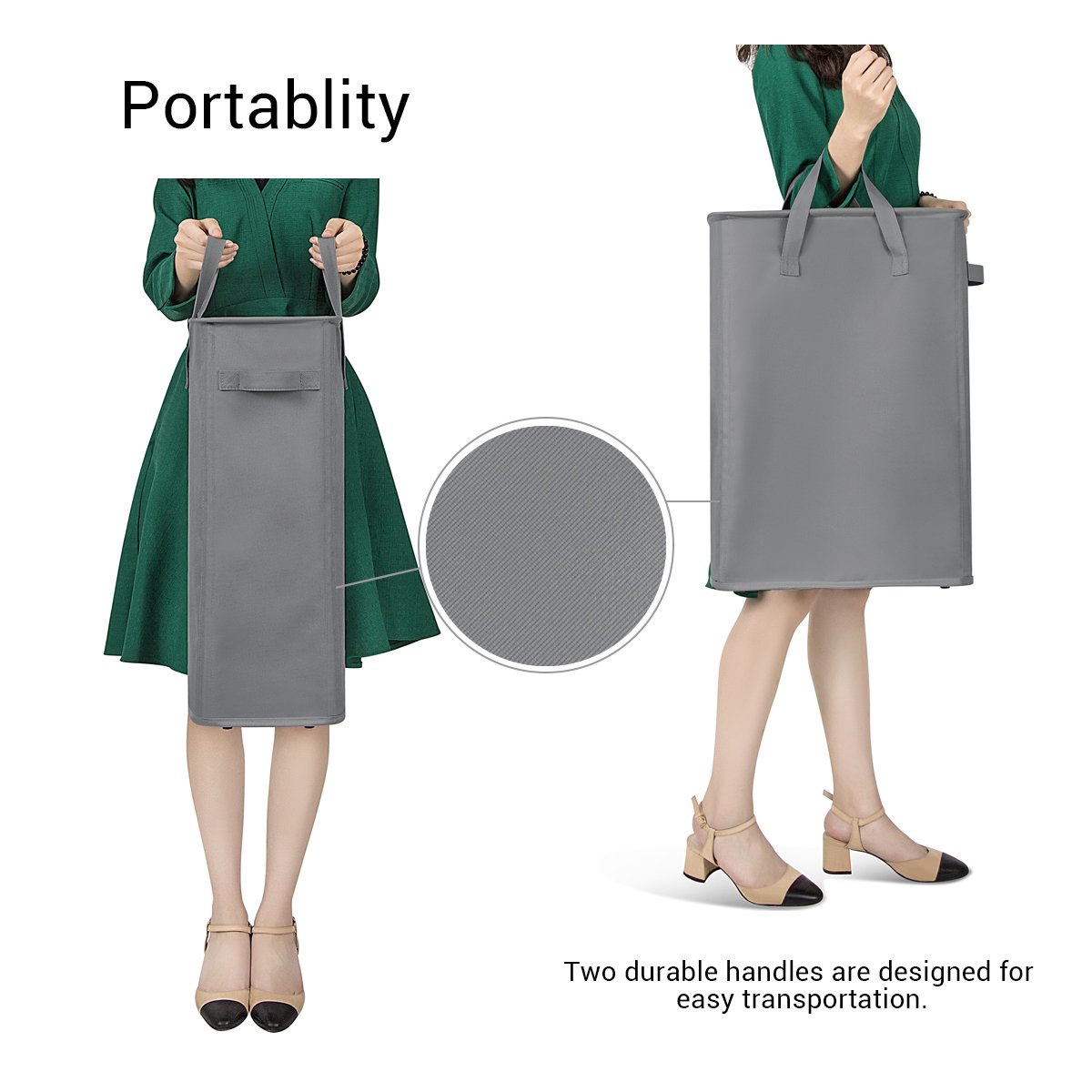 Chrislley Slim Laundry Basket Hamper Handy Foldable Bag Handle Collapsible Oxford Cloth Basket Bin Organizer 44.5L（Grey）