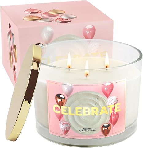 Amazon Com 96north Soy Happy Birthday Candles Large 3 Wick Gifts For Women Congratulations Promotion Engagement Anniversary Present For Her Vanilla Birthday Cupcake Scent Long Lasting Relaxing Gift Home Improvement