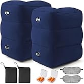 Inflatable Foot Rest Pillow for Travel - Adjustable Height Flight Foot Rest with Eye Mask and Earplugs for Kids & Adults on Airplane, Car, Train, Office, and Home (Blue, 2 PCS)