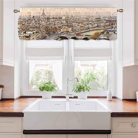 Adorise - Cortina de cenefa de París con diseño de calles ocupadas por