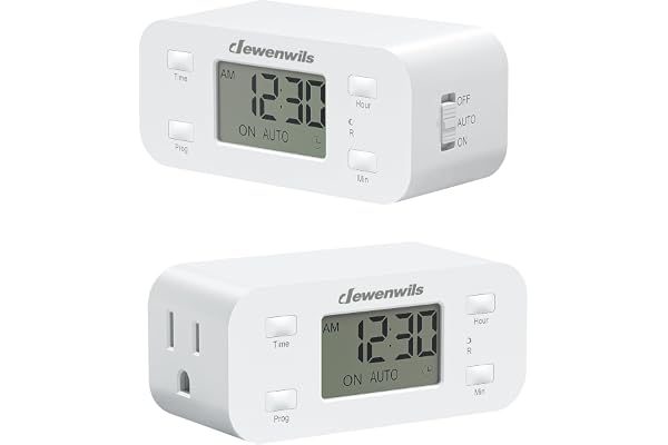 DEWENWILS 24 Hour Programmable Digital Timer Outlet, 2 Pack Timers for Electrical Outlets, Light Timer for Indoor Lamp Fan Aq