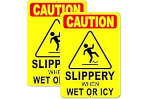 2 PC Caution Slippery When Wet or Icy Signs - 10x7 Aluminum Caution Wet Floor Signs