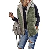 Womens Sherpa Fleece Full Zip Reversible Vest Warm Color Block Hoodie Outwear with Pocket