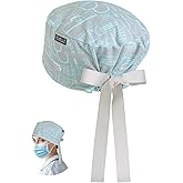 Euro Style Scrub Caps for Women and Men with Buttons, Surgical Tech Pattern Working Hat, Adjustable Polyester Head Cover for Long or Short Hair