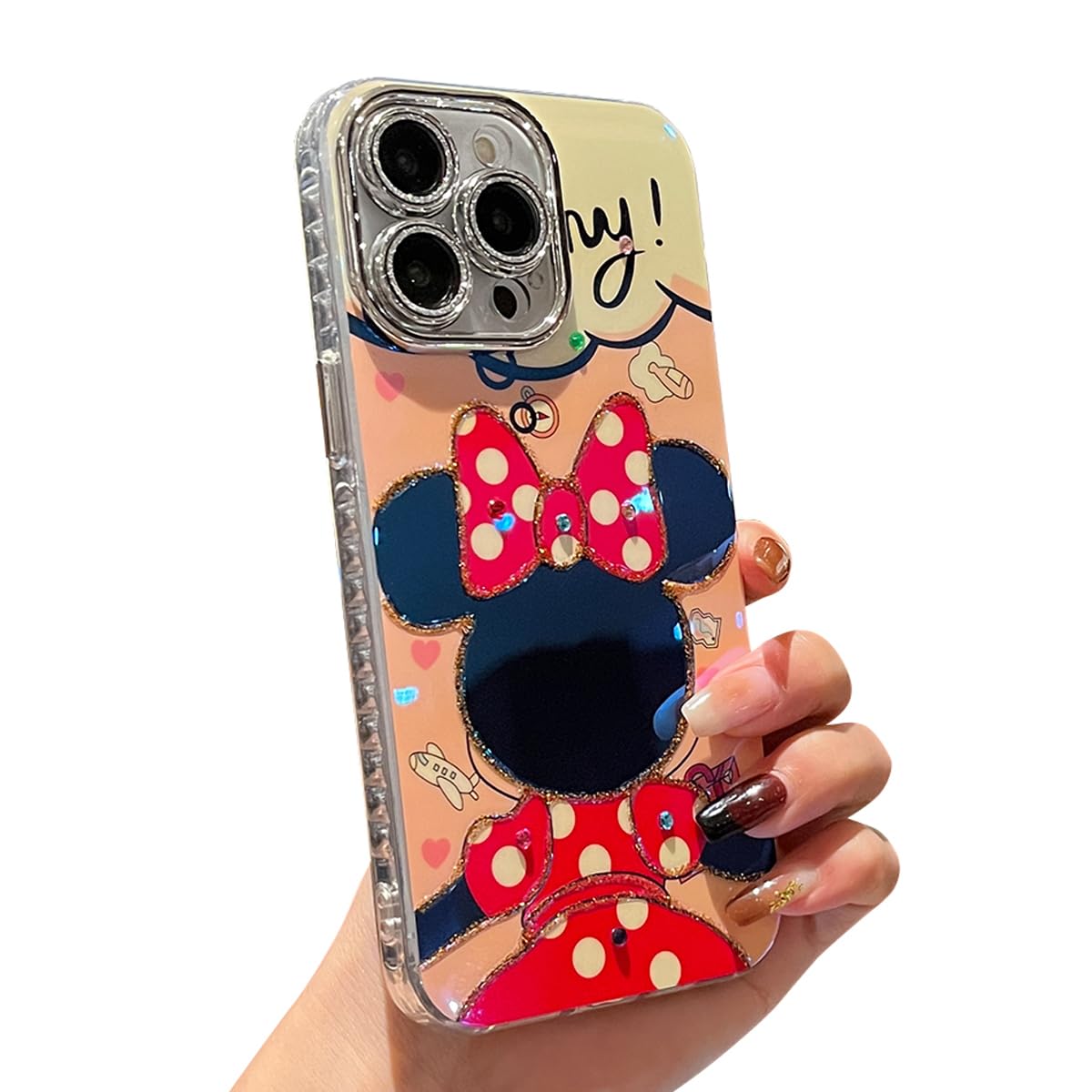 Lastma for iPhone 16 Pro Case Bling Camera Lens Protection Glitter Bling Cute Pattern Printed Design Soft Bumper Hard Back Shockproof Protective Case for Girls and Women - Minnie