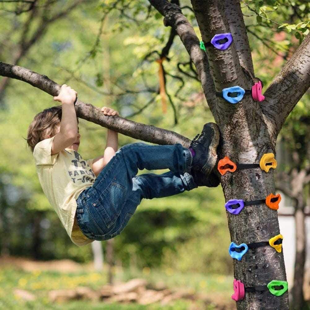 15 Ninja Tree Rock Climbing Holds for Kids and Adult Climber, with 6 Ratchet Straps, Climbing Rocks Rope Playset Set for Playground Equipment, Indoor and Outdoor Ninja Warrior Obstacle Course Training: Toys & Games