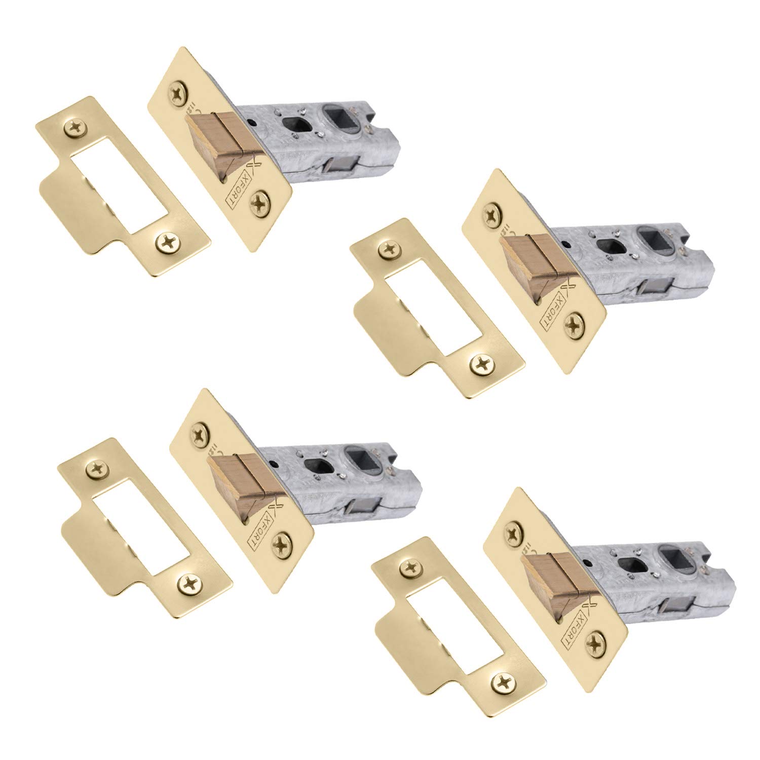 XFORT Tubular Latch, Polished Brass, Tubular Door Latch for Internal Wooden Doors, (4 Pack, 75mm) — image 1