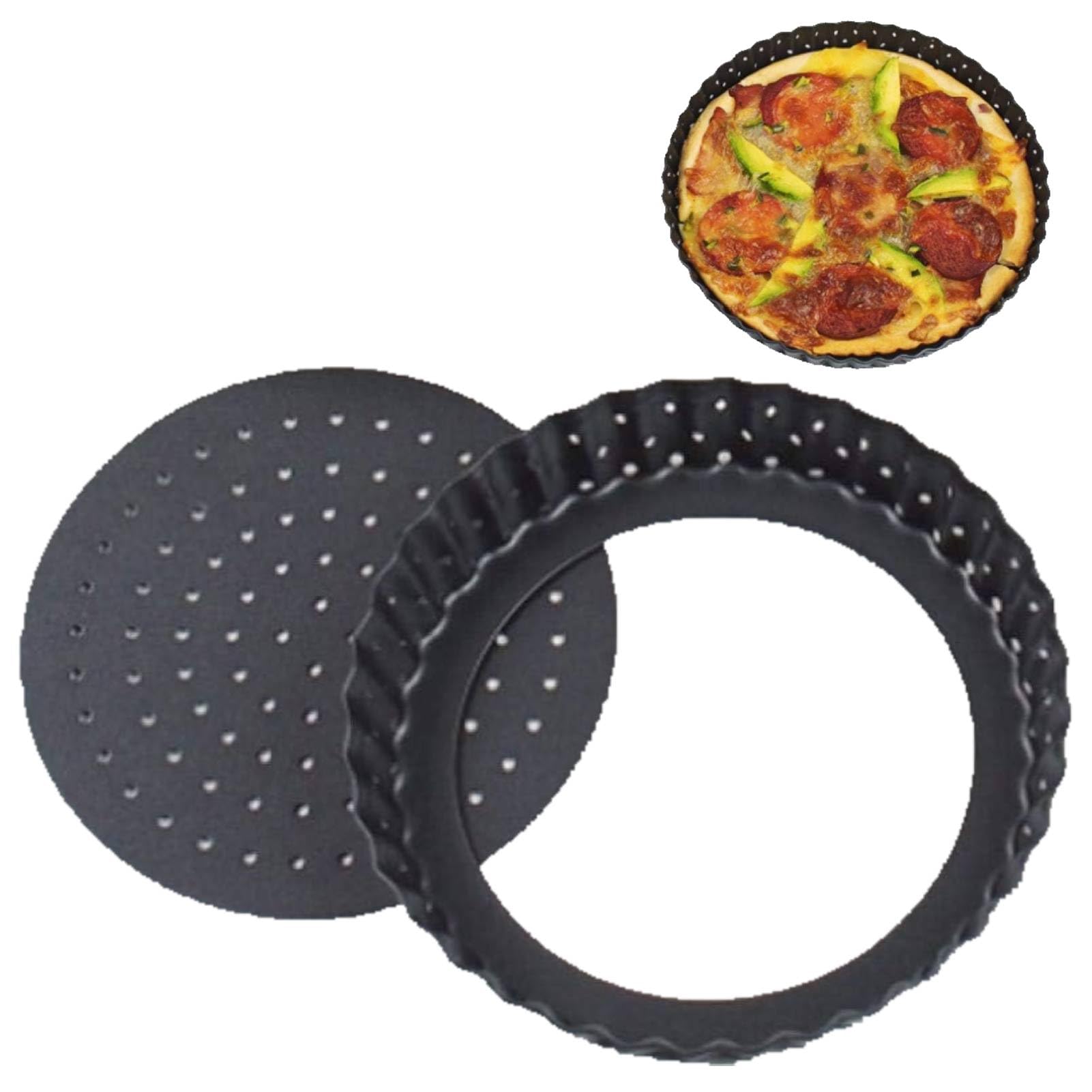 Agatige Non Stick Pizza Tray, Carbon Steel Deep Pie Dish Crusty Bake 20 cm Perforated Quiche Tin Deep Quiche Tins with Loose Base Non-Stick Fluted Tart Tin for Baking (24CM)