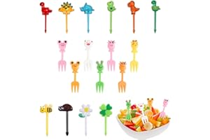Fulietaobai 60 Pieces Plastic Animals Fruit Forks, 19 Typology Food Picks for Kids, Kids Toothpicks for Lunch, Kids Lunch Accessories Reusable for Party Afternoon Tea Birthday Party