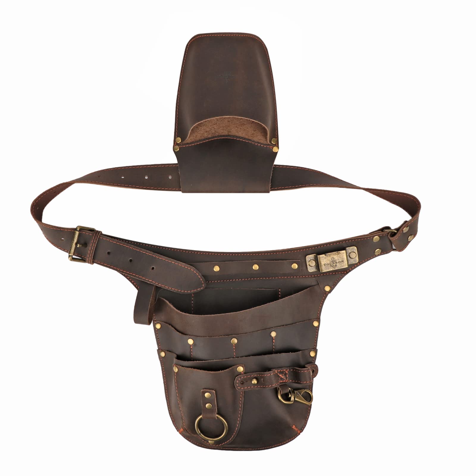 TOURBON Genuine Leather Garden Tool Bag Adjustable Waist Work Belt Pouch for Electricians Carpenters