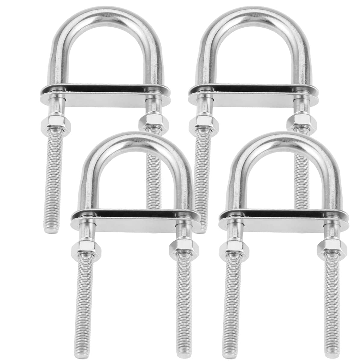 4 Pcs U Shape Bolts, M6*90mm 304 Stainless Steel Round U Bolts with Nuts Washers and Plates for Boat Trailer