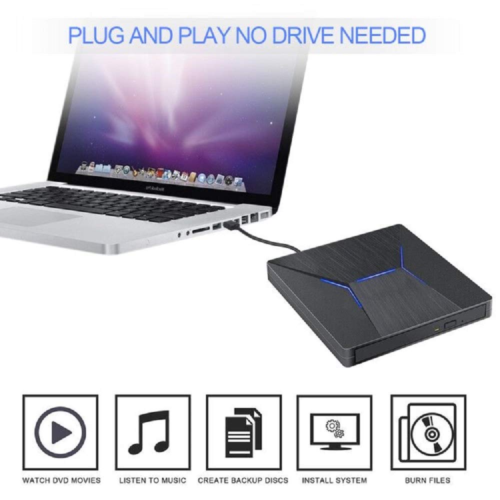 External CD DVD Drive USB C USB 3.0 Dual Port Portable CD DVD /-RW Drive,High Speed Data Transfer External Optical Drives for Windows10/MacBook/Desktop/Laptop (Black)
