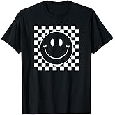 White Checkered Smile Face Shirt Cute Smiling Face Kids Fun T-Shirt