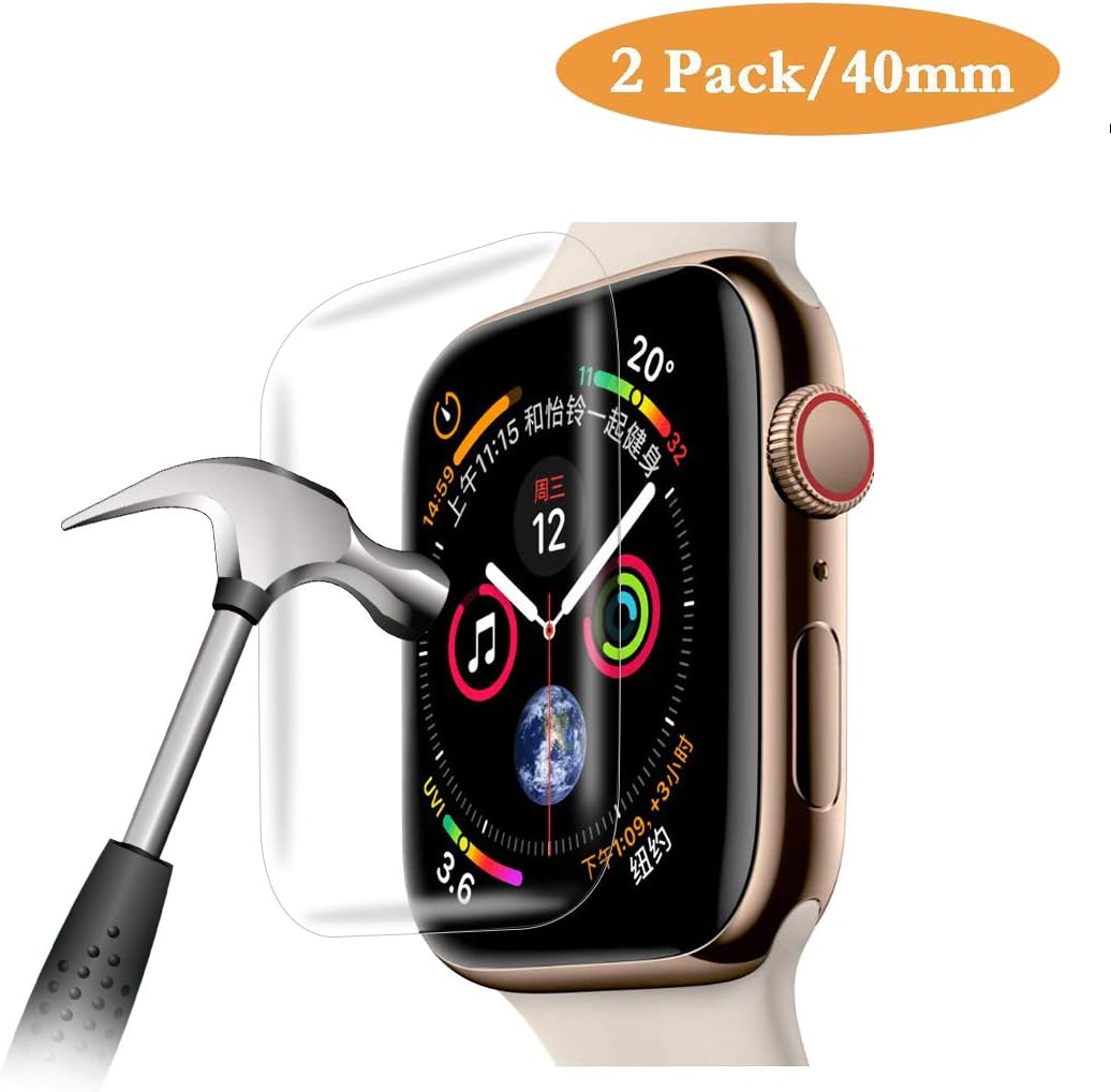 [2 Pack] Fotbor [Full Coverage] [Full Glue] Compatible for Apple Watch 40mm Series 4 Tempered Glass Screen Protector, Anti-Scratch HD Clear Anti-Bubble for iWatch 40mm Screen Protector