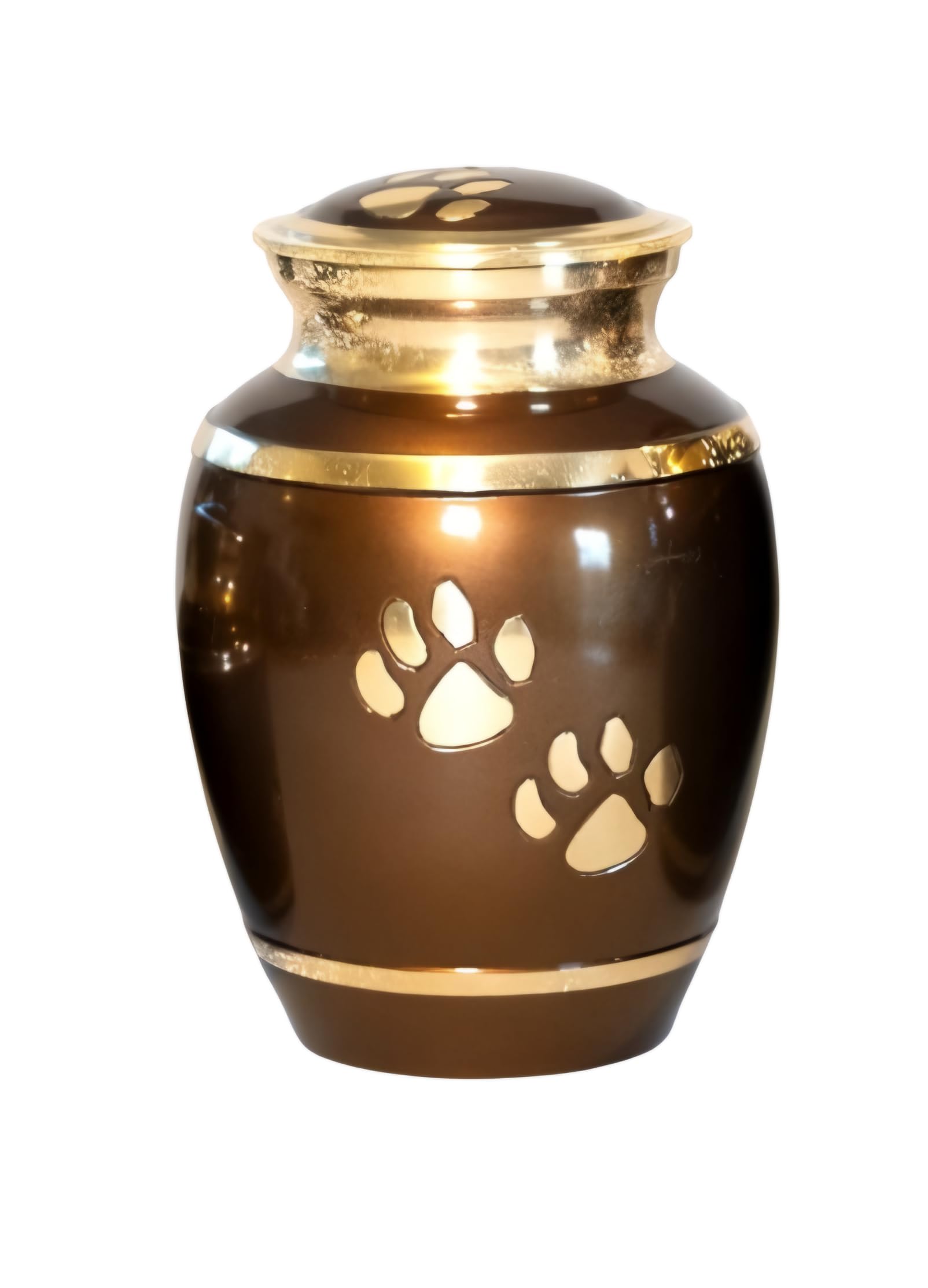 Royal Rapture Urn For Ashes Jar Paw Engraved Dog Cat Funeral Cremation Memorial Love Urns decorative(Brown_Gold 4") RJM06-04