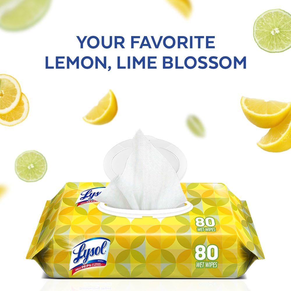 Lysol Disinfecting Wipes with Lemon and Lime Blossom Scent, 80 Wipes/Pack, 6 Pack/Case 99716CT: Health & Personal Care