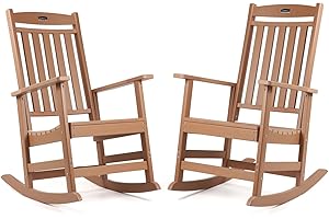 FUNBERRY Outdoor Rocking Chairs Set of 2, HDPE All Weather Poly Lumber Rocker, High Back Patio Rockers Easy Assembly