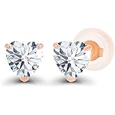 Solid 14K Gold 4mm Heart Genuine Birthstone Stud Earrings For Women | Hypoallergenic Studs | Natural or Created Gemstone Stud Earrings For Women