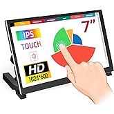 ELECROW 7 Inch Touchscreen Monitor for Raspberry Pi - 1024x600 IPS Capacitive Touch Screen HD Mini LCD Display with Stand Compatible with Raspberry Pi 5/4B/3B+/3B, BB Black, Win11/10/8/7, Driver Free