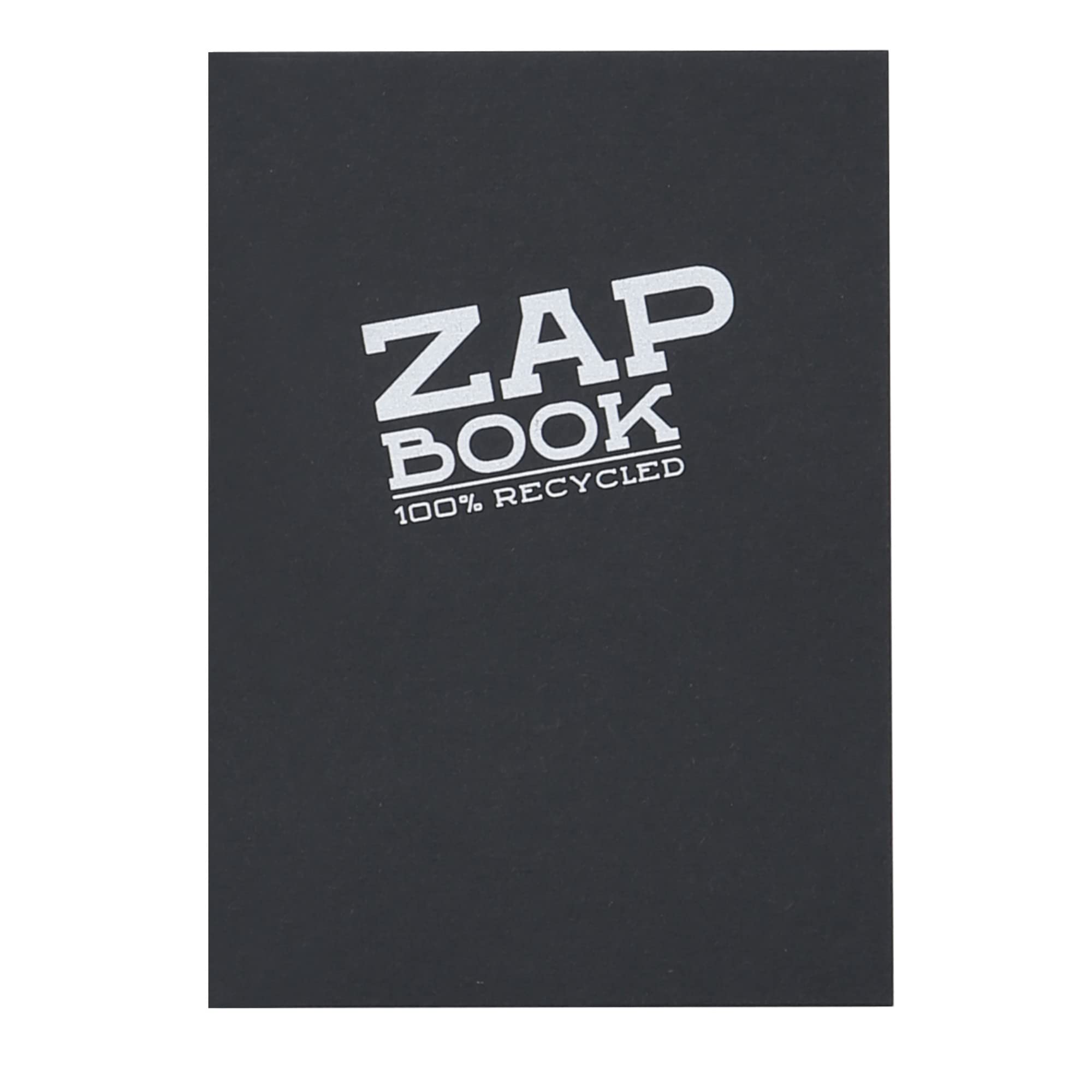 Clairefontaine - Ref 3363C - Zap Book Recycled Glued Sketch Book (160 Pages) - A6 (105 x 148mm), 80gsm Recycled Paper, Acid Free, pH Neutral - Black Cover