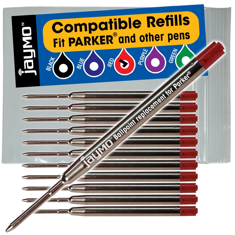 Jaymo Replacement for Parker 1950370 - Measures 3.875 in / 98 mm Long - G2 Ballpoint Pen Refill - 12 Red
