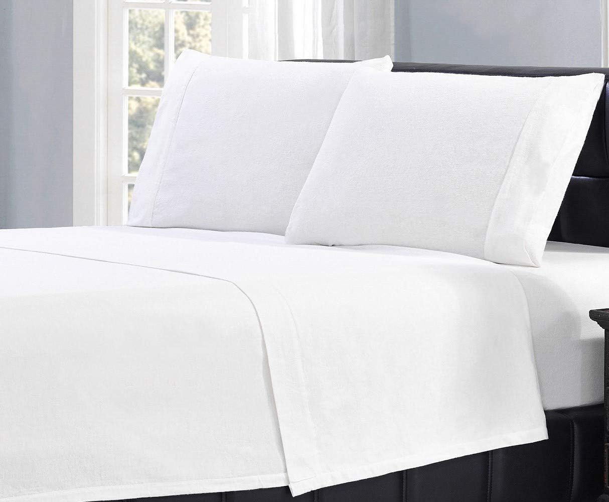 Mellanni 100% Cotton Flannel Sheet Set - Lightweight 3 pc Luxury Bed Sheets - Cozy, Soft, Warm, Breathable Bedding - Deep Pockets - All Around Elastic (Twin, White)