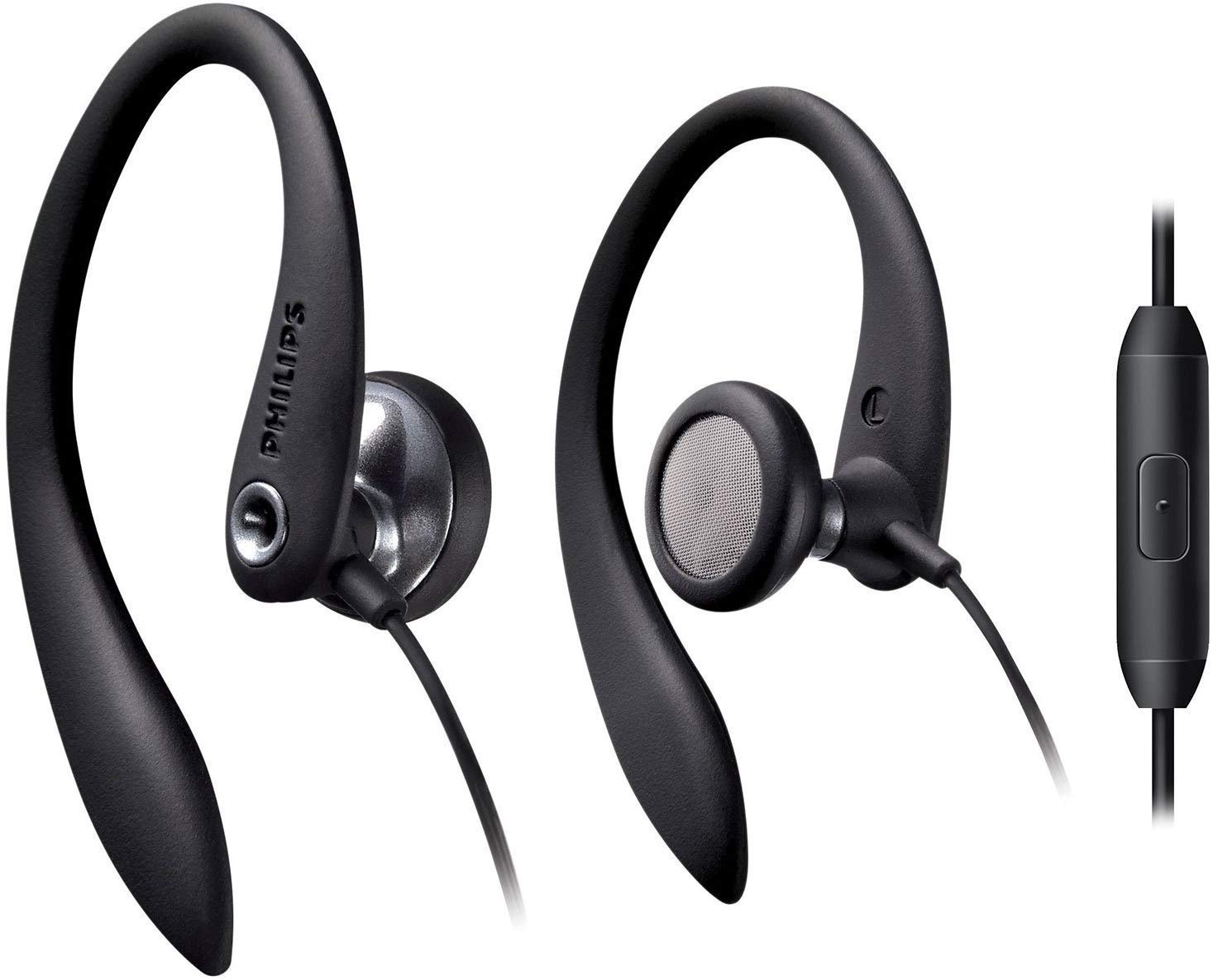 Photo 1 of PHILIPS SHS3305BK Wired Flexible Earhook Headphones with Mic, Black