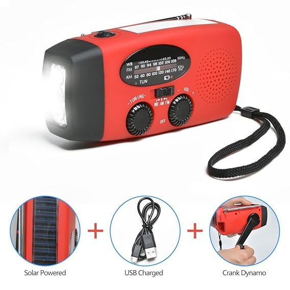 Odoland Radio Multifunktion Outdoor Radio –Taschenlampe+Radio+Powerbank Handy-Lader, tragbar Kurbel/Dynamo+Solar+Standard/Min
