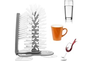 Jerliflyer Wall Suction Cup Washing Brush,bar Glass Washer Sink Glass Washer with Suction Cup Base (Gray)