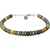 CRYSTALINES Genuine Ethiopian Black Opal Gemstone Bracelet, Handmade Boho Jewelry, October Birthstone, Silver Healing Crystals Dainty Bracelet, Simple Christmas Gift, 8inch